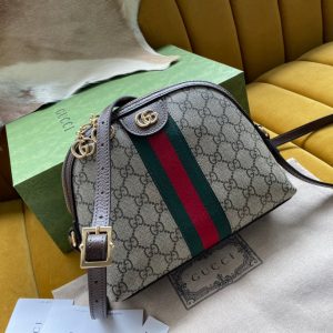 OPHIDIA GG MEDIUM 23 SHOULDER BAG BEIGE AND EBONY SUPREME CANVAS