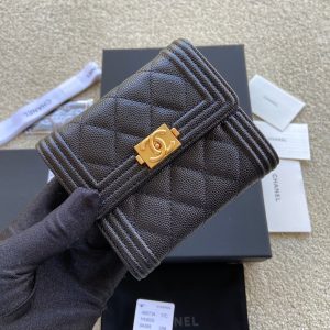 CC Boy Small Flap Wallet Black Caviar GHW 156520