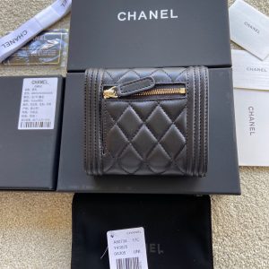 CC Boy Small Flap Wallet Black Sheepskin GHW 156518