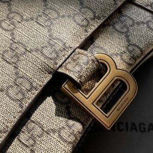 GG x BALENCIAGA HOURGLASS BAG 22 IN BEIGE EBONY MONOGRAM CANVAS GOLD HARDWARE