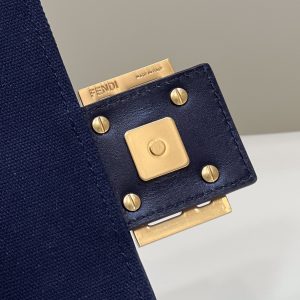 BAGUETTE WITH FF MOTIF 27 IN NAVY BLUE JACQUARD FABRIC GOLD HARDWARE