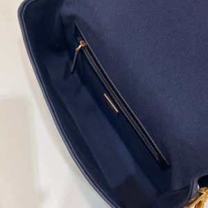 BAGUETTE WITH FF MOTIF 27 IN NAVY BLUE JACQUARD FABRIC GOLD HARDWARE