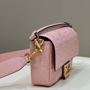 BAGUETTE WITH FF MOTIF 27 IN LIGHT PINK SOFT LAMBSKIN GOLD HARDWARE