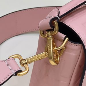 BAGUETTE WITH FF MOTIF 27 IN LIGHT PINK SOFT LAMBSKIN GOLD HARDWARE