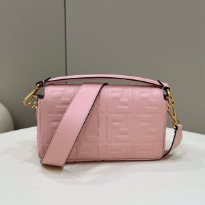 BAGUETTE WITH FF MOTIF 27 IN LIGHT PINK SOFT LAMBSKIN GOLD HARDWARE