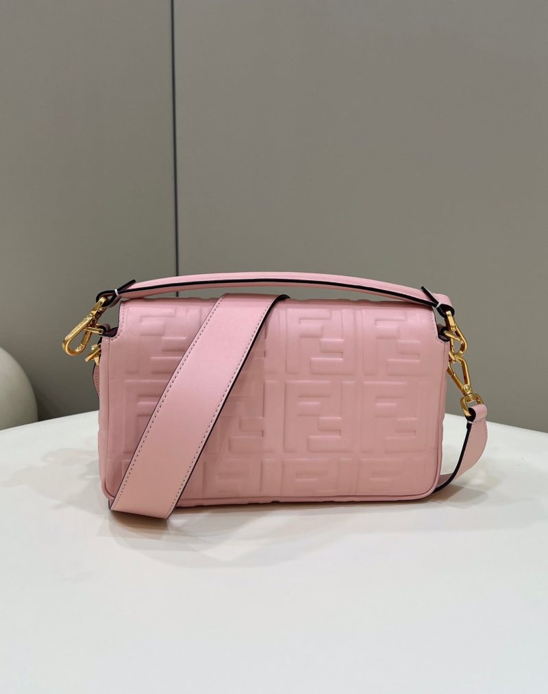 BAGUETTE WITH FF MOTIF 27 IN LIGHT PINK SOFT LAMBSKIN GOLD HARDWARE