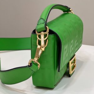 BAGUETTE WITH FF MOTIF 27 IN EMERALD GREEN SOFT LAMBSKIN GOLD HARDWARE