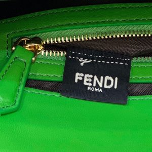 BAGUETTE WITH FF MOTIF 27 IN EMERALD GREEN SOFT LAMBSKIN GOLD HARDWARE