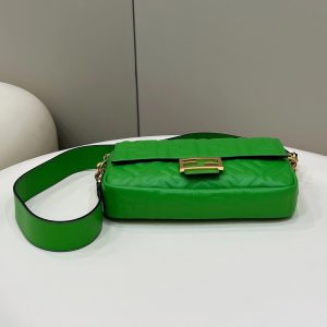 BAGUETTE WITH FF MOTIF 27 IN EMERALD GREEN SOFT LAMBSKIN GOLD HARDWARE