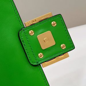 BAGUETTE WITH FF MOTIF 27 IN EMERALD GREEN SOFT LAMBSKIN GOLD HARDWARE