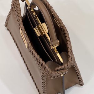 PEEKABOO ISEEU 27 IN BROWN SMOOTH CALFSKIN WITH WOVEN TRIM GOLD HARDWARE