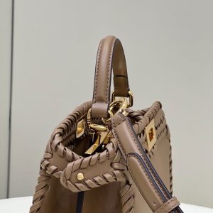 PEEKABOO ISEEU 27 IN BROWN SMOOTH CALFSKIN WITH WOVEN TRIM GOLD HARDWARE