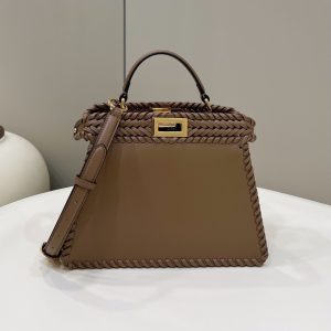 PEEKABOO ISEEU 27 IN BROWN SMOOTH CALFSKIN WITH WOVEN TRIM GOLD HARDWARE