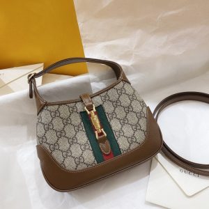 JACKIE 1961 MINI 19 SHOULDER BAG IN BEIGE CANVAS AND BROWN CALFSKIN