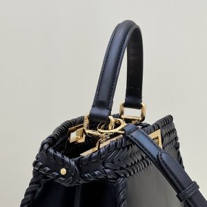 20220305_i1646476541_4011_1_jpg PEEKABOO ISEEU 27 IN BLACK SMOOTH CALFSKIN WITH WOVEN TRIM GOLD HARDWARE