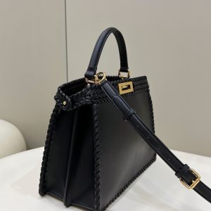 20220305_i1646476541_5406_0_jpg PEEKABOO ISEEU 27 IN BLACK SMOOTH CALFSKIN WITH WOVEN TRIM GOLD HARDWARE