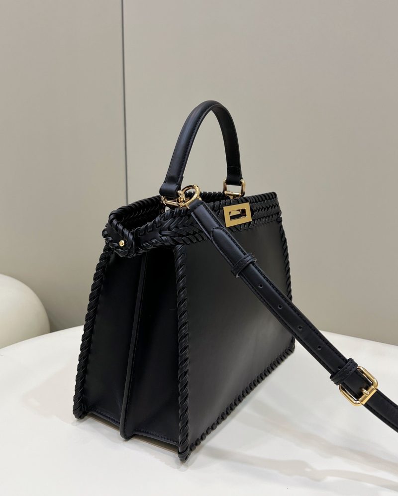 20220305_i1646476541_5406_0_jpg PEEKABOO ISEEU 27 IN BLACK SMOOTH CALFSKIN WITH WOVEN TRIM GOLD HARDWARE