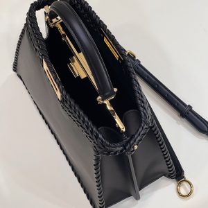 20220305_i1646476541_8772_8_jpg PEEKABOO ISEEU 27 IN BLACK SMOOTH CALFSKIN WITH WOVEN TRIM GOLD HARDWARE