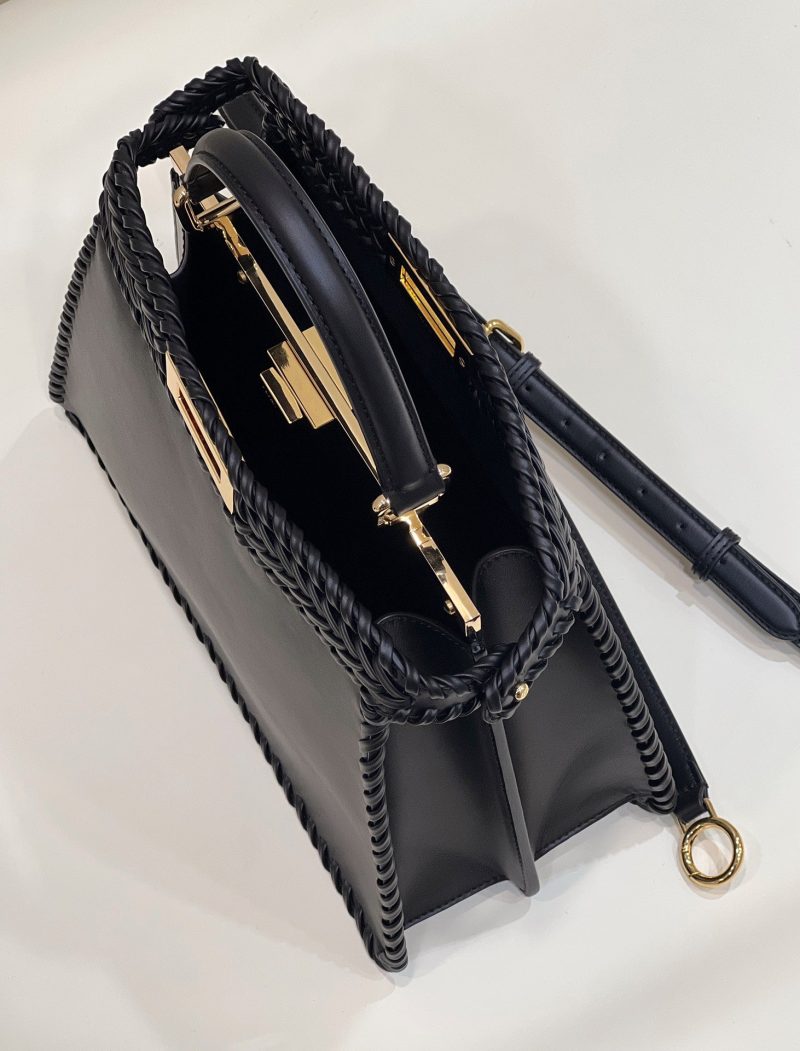 20220305_i1646476541_8772_8_jpg PEEKABOO ISEEU 27 IN BLACK SMOOTH CALFSKIN WITH WOVEN TRIM GOLD HARDWARE
