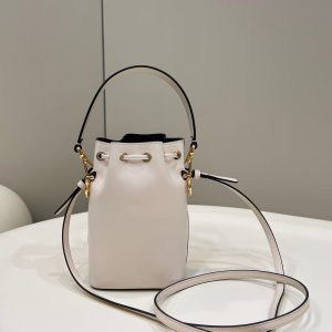 MON TRESOR MINI 18 BAG IN WHITE CALFSKIN FF WITH GOLD HARDWARE