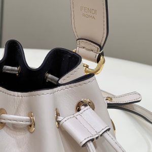 MON TRESOR MINI 18 BAG IN WHITE CALFSKIN FF WITH GOLD HARDWARE
