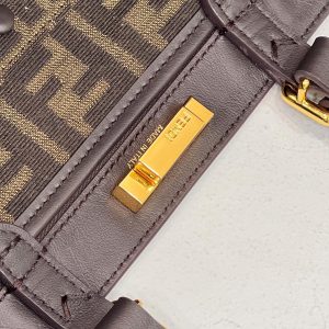 FendiI TOTE 41 BAG IN BROWN MIX BLACK MONOGRAM CANVAS GOLD HARDWARE