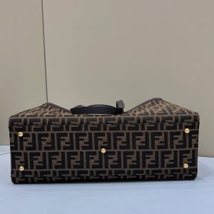 FendiI TOTE 41 BAG IN BROWN MIX BLACK MONOGRAM CANVAS GOLD HARDWARE