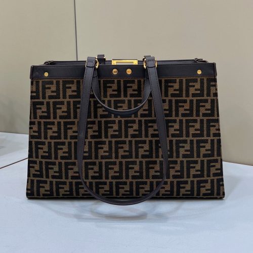 20220412_i1649697151_8193_0_jpg FendiI TOTE 41 BAG IN BROWN MIX BLACK MONOGRAM CANVAS GOLD HARDWARE