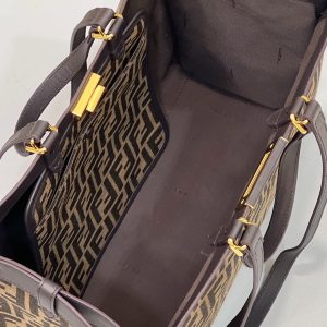 FendiI TOTE 41 BAG IN BROWN MIX BLACK MONOGRAM CANVAS GOLD HARDWARE