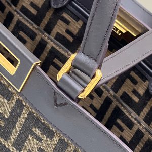 FendiI TOTE 41 BAG IN BROWN MIX BLACK MONOGRAM CANVAS GOLD HARDWARE