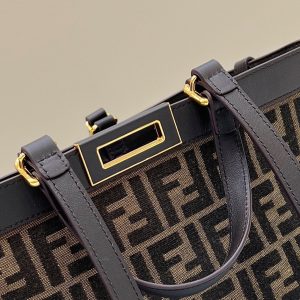 FendiI TOTE 41 BAG IN BROWN MIX BLACK MONOGRAM CANVAS GOLD HARDWARE