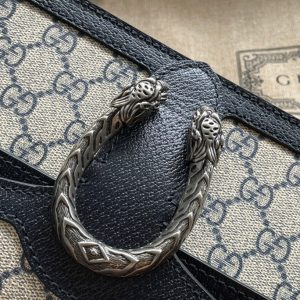 DYONYSUS SHOULDER BAG 25 IN BEIGE JACQUARD FABRIC AND BLACK CALFSKIN TRIM SILVER HARDWARE