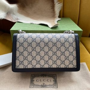 DYONYSUS SHOULDER BAG 25 IN BEIGE JACQUARD FABRIC AND BLACK CALFSKIN TRIM SILVER HARDWARE