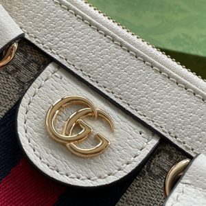 GG OPHIDIA 24 TOTE IN BEIGE CANVAS AND WHITE CALFSKIN