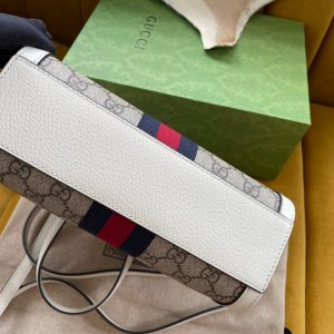 GG OPHIDIA 24 TOTE IN BEIGE CANVAS AND WHITE CALFSKIN