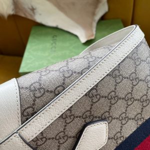 GG OPHIDIA 24 TOTE IN BEIGE CANVAS AND WHITE CALFSKIN