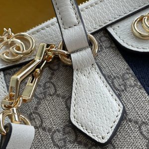 GG OPHIDIA 24 TOTE IN BEIGE CANVAS AND WHITE CALFSKIN