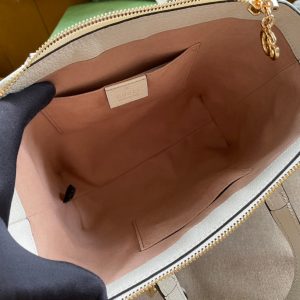 GG OPHIDIA 24 TOTE IN BEIGE CANVAS AND WHITE CALFSKIN