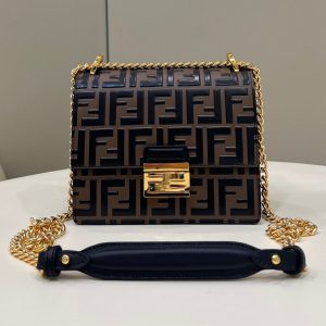 FendiI KANI 19 BAG IN BLACK MIX CHOCOLATE BROWN CALFSKIN WITH GOLD HARDWARE