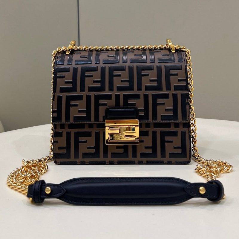 FendiI KANI 19 BAG IN BLACK MIX CHOCOLATE BROWN CALFSKIN WITH GOLD HARDWARE