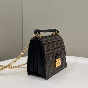 FendiI KANI 19 BAG IN BLACK MIX CHOCOLATE BROWN CALFSKIN WITH GOLD HARDWARE