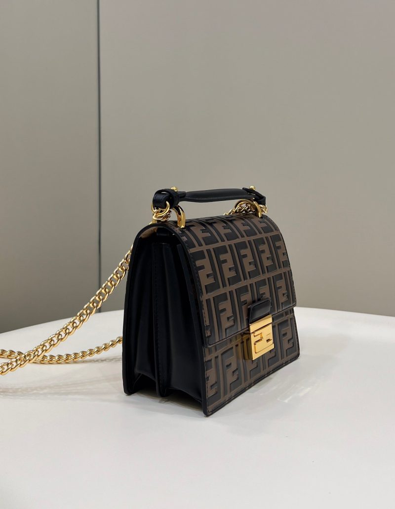 FendiI KANI 19 BAG IN BLACK MIX CHOCOLATE BROWN CALFSKIN WITH GOLD HARDWARE