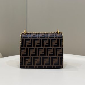 FendiI KANI 19 BAG IN BLACK MIX CHOCOLATE BROWN CALFSKIN WITH GOLD HARDWARE