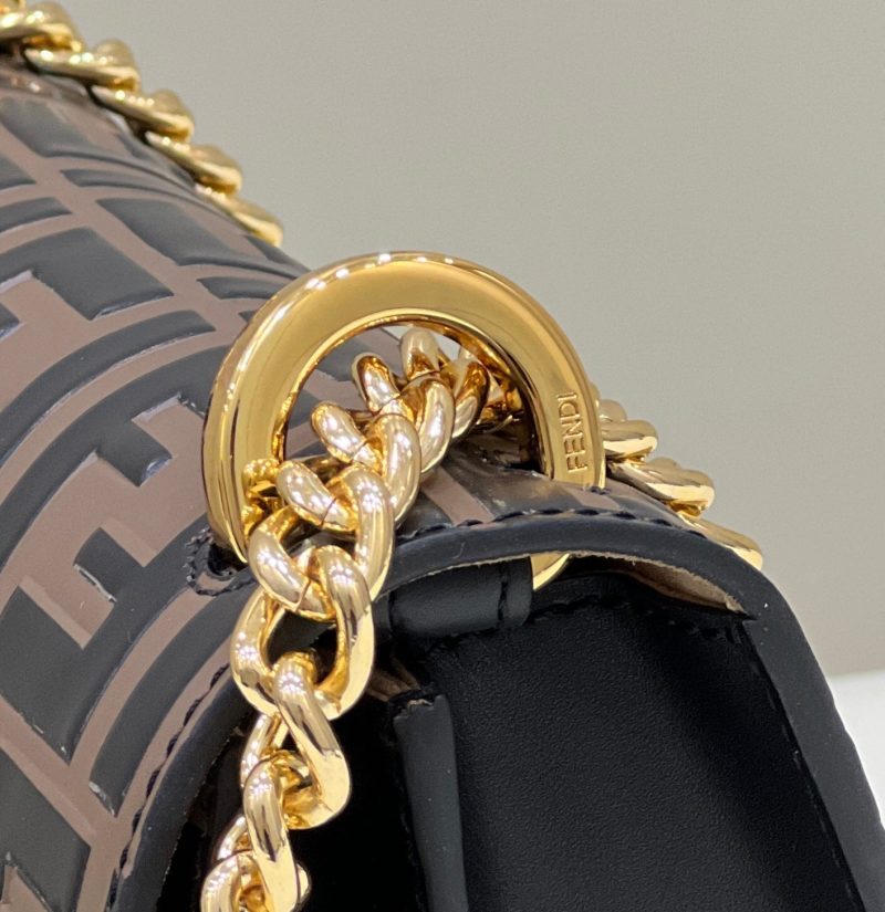 FendiI KANI 19 BAG IN BLACK MIX CHOCOLATE BROWN CALFSKIN WITH GOLD HARDWARE