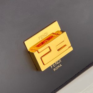 FendiI KANI 26 BAG IN BLACK MIX CHOCOLATE BROWN FFF CALFSKIN WITH GOLD HARDWARE