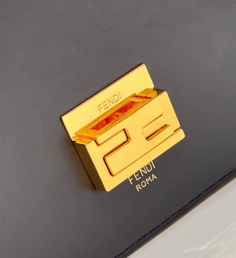 FendiI KANI 26 BAG IN BLACK MIX CHOCOLATE BROWN FFF CALFSKIN WITH GOLD HARDWARE