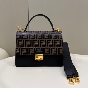 FendiI KANI 26 BAG IN BLACK MIX CHOCOLATE BROWN FFF CALFSKIN WITH GOLD HARDWARE