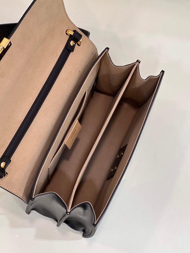 FendiI KANI 26 BAG IN BLACK MIX CHOCOLATE BROWN FFF CALFSKIN WITH GOLD HARDWARE