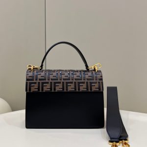 FendiI KANI 26 BAG IN BLACK MIX CHOCOLATE BROWN FFF CALFSKIN WITH GOLD HARDWARE
