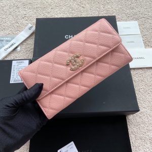 CC Classic Long Wallet 19cm Pink Grained Calfskin